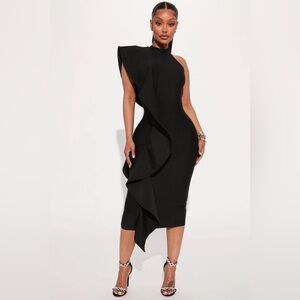 Fashion Nova Raylin Bandage Midi Dress - Black